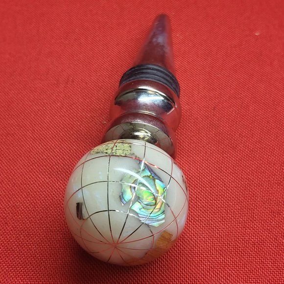 Gemstone World Globe Chrome Base Wine Bottle Stopper Cloisonne Inlaid - Picture 12 of 16